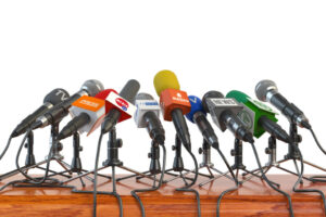 Microphones of different mass media, radio, tv and press prepare